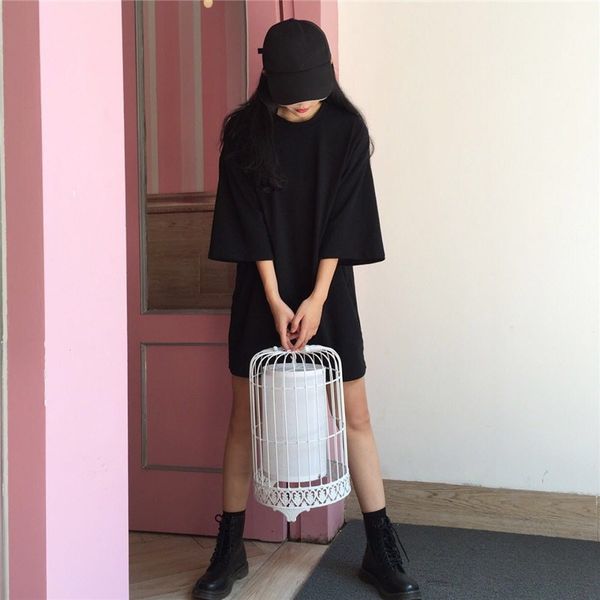 

2019 spring harajuku fashion black female t-shirts summer japanese gothic casual street wear women slim t-shirt, White
