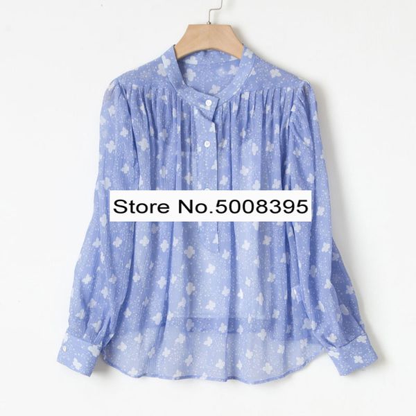 

elfstyle] - sweet floral print silk cotton shirt round neck long sleeves fashion blouse woman new 2020, White