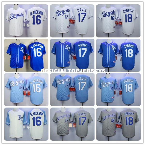 

new men's kc 16 bo jackson 18 ben zobrist retro jerseys color blue gray white ing, Black;blue
