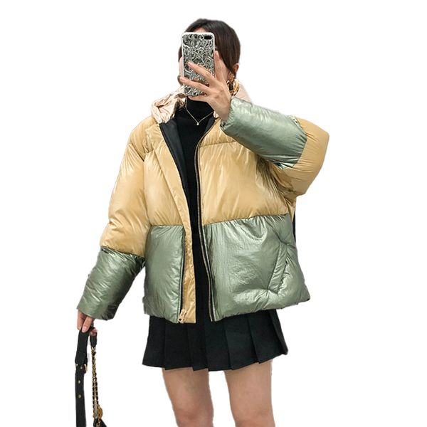 

autumn winter women new coat korean fashion temperament commuting loose color block stitching hooded jacket l060, Black