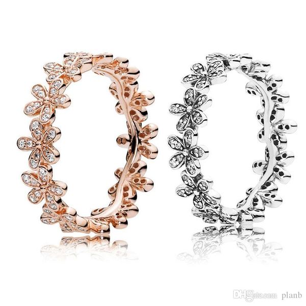 

18k rose gold \ silver dazzling daisy meadow stackable ring original box for pandora 925 sterling silver designer rings set, Slivery;golden
