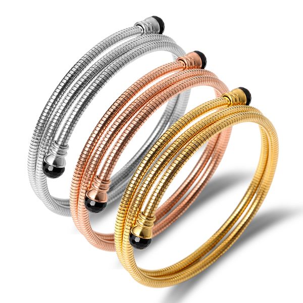 

black stone crystals bracelets bangles for women 361l stainless steel cable wire snake cuff bracelets gold charms jewelry