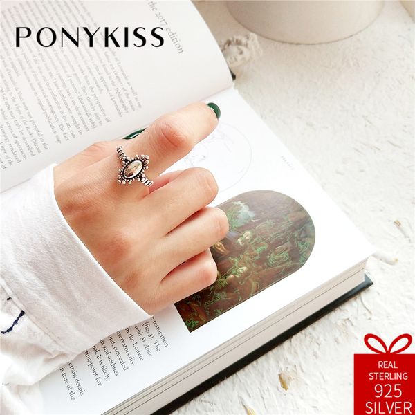 

ponykiss classic 100% 925 thai silver opening adjustable simple ring fine jewelry women creative wedding party gift, Golden;silver