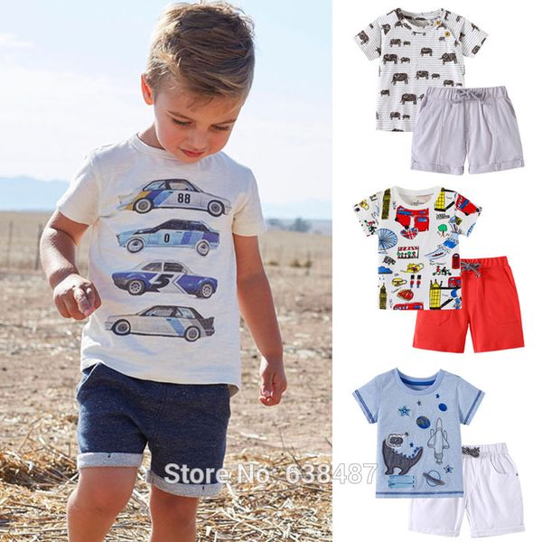 

new 2020 brand quality 100% cotton summer bebe kids 2pc clothing short sleeve t shirt baby boys clothes sets children suits t200607, White