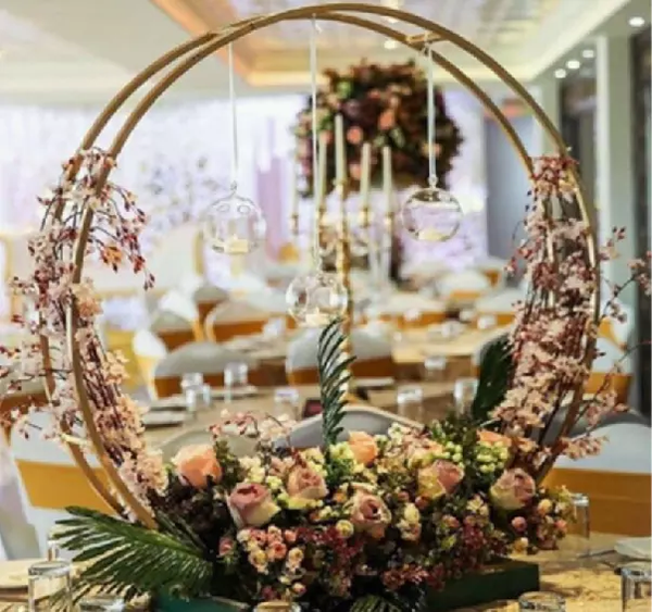 

wedding gold round shape flower stand tall flower display centerpiece senyu1468