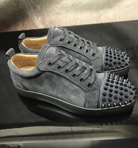 

luxury junior men's sneaker shoes grey blue suede low red bottom shoes,fashion quality red sole leisure outdoor flats size:35-47, Black