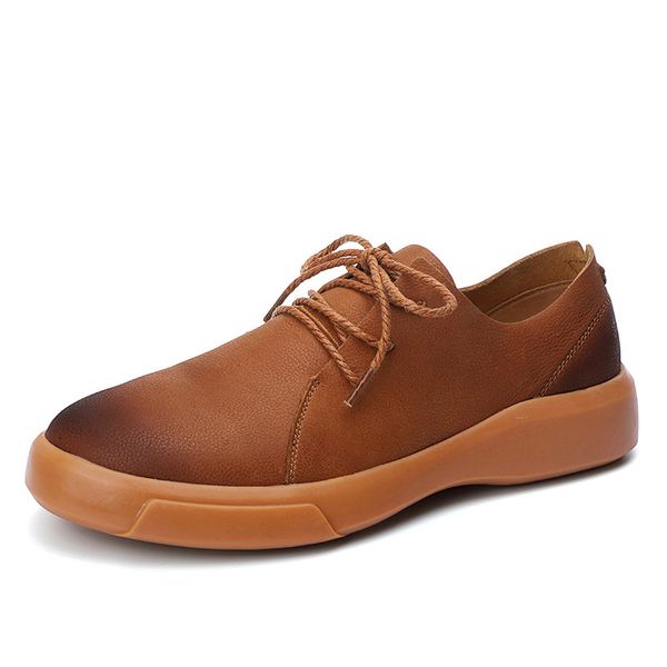 

casual shoes men's leather round head simple wild retro belt soft bottom daily casual oxford men's shoes, Black