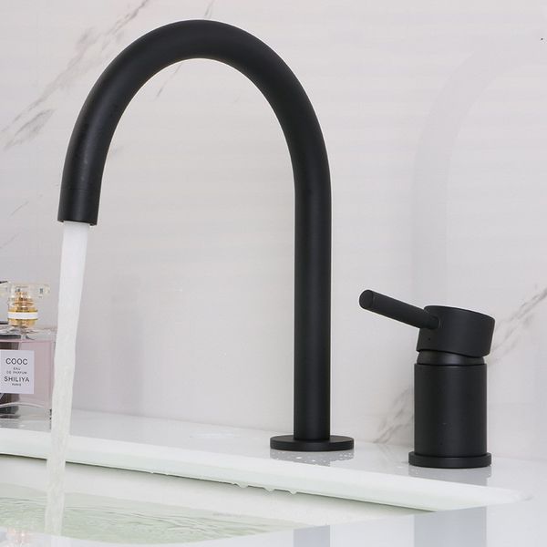 

black plated brass bathroom sink faucet basin cold water faucet,8 inches two holes one handles tap