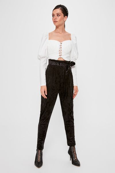 

trendyol бумажный мешок бархатные брюки tpraw20pl0165, Black;white