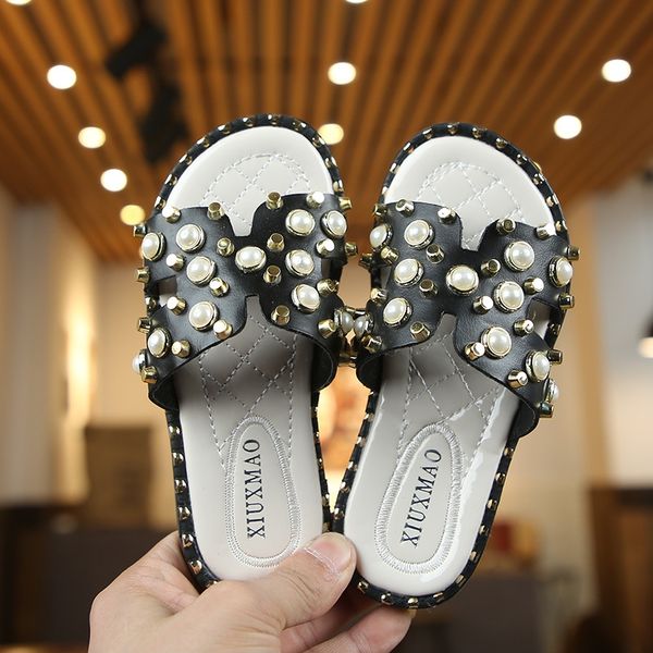 

3rcqb girls' sandals 2019 summer all-match children children sandals children' slippers children' slippers female indoor an, Black;grey