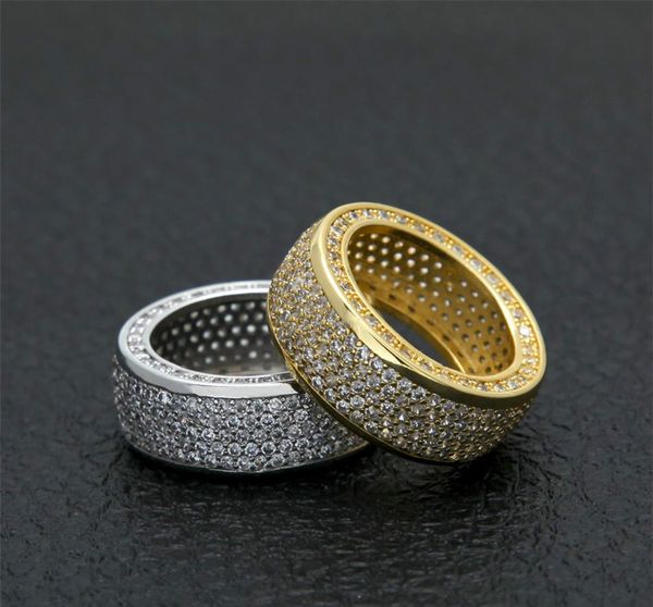 

shy hip hop cz ring gold silver iced out bling zircon copper material punk rings fashion party jewelry k4256, Golden;silver