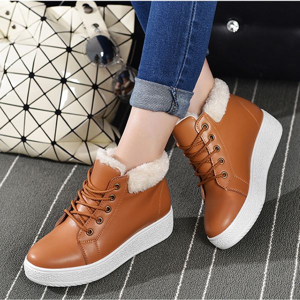 

women ankle boots 2018 women winter shoes warm fur platform boots waterproof no-slip snow, Black