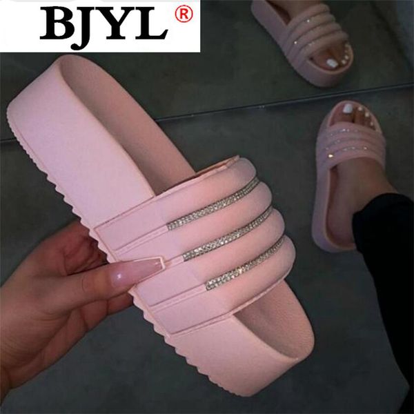 

2020 women summer fashion rhinestone platform shoes flat slippers open toe women beach shoes ladies flip flops woman slippers, Black