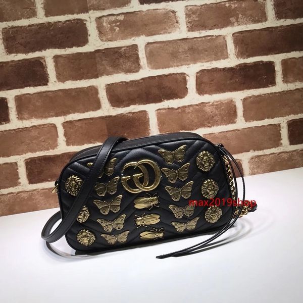 

2020 brand design letter buckle butterfly insect v-shaped shoulder chain bag cowhide leather woman 447632 crossbody bag