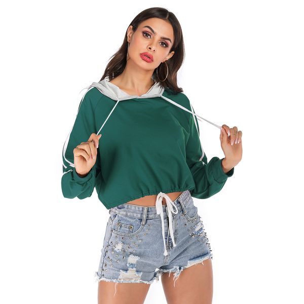 

2019 winter women's european for new cross-border hoodies solid color loose long-sleeved hooded sweater fema, Black