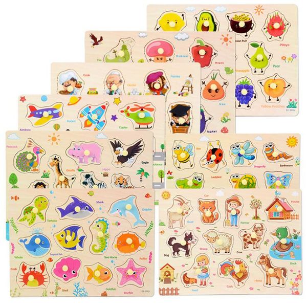 

baby toys montessori wooden puzzle/hand grab board set educational wooden toy cartoon vehicle/ marine animal puzzle baby kids toys ass346