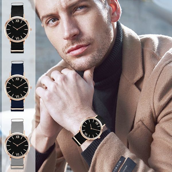 

fashion luxury men's watch nylon alloy analog quartz wrist watch men business watches men relogio masculino erkek kol saati new, Slivery;brown