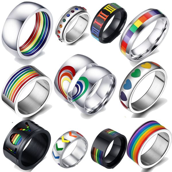 

mens womens rainbow colorful lgbt ring stainless steel wedding band lebian & gay rings drop shipping