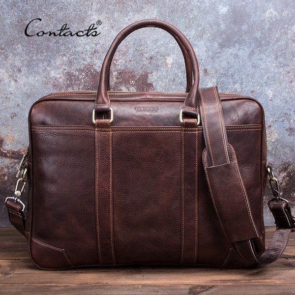 

contact's business man bag vegetable cow leather briefcase bags for men lapshoulder bag quality male handbags portafolio cj191201