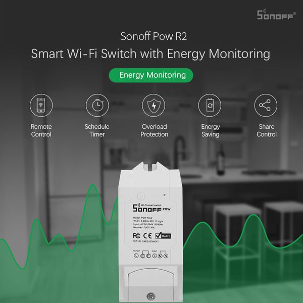 

sonoff pow r2 16a 3500w wifi switch controller real time power consumption monitor measurement for smart home automation
