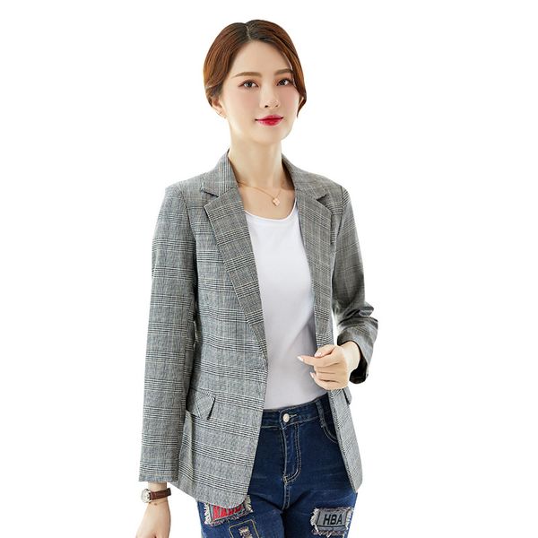 

women blazers 2019 thick korean version of medium and long plaid small business suit women business suit, White;black