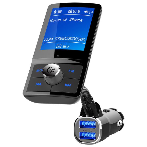 

fm transmitter car mp3 with color screen wireless bluetooth handscar kit audio aux modulator with qc3.0 dual usb charger