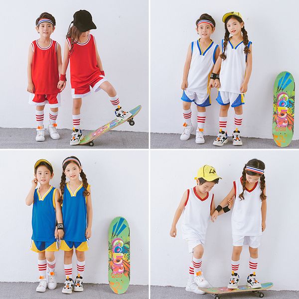 

retail 2-14y kids 2019 2020 football kits sleeveless sports vest basketball soccer jersey 2pcs shorts set children outfits suit sets 50% off, White