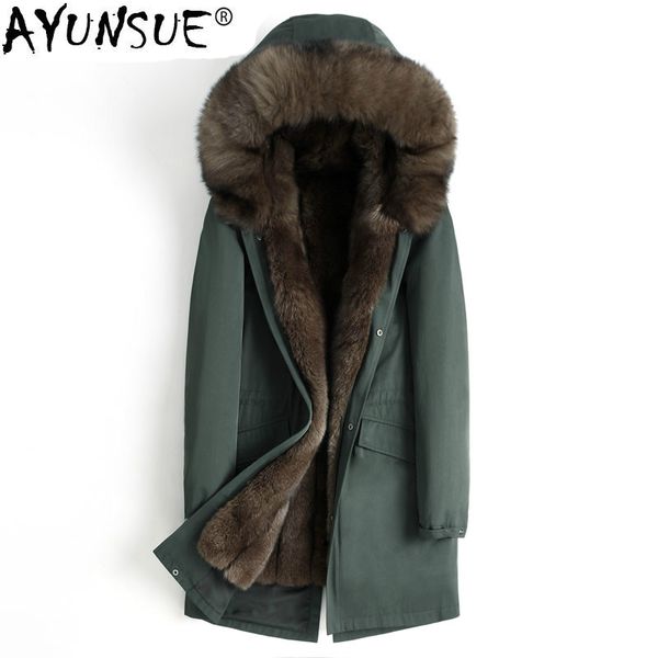 

ayunsue real fur parka men winter jacket whole skin natural fur liner long coat thick parkas manteau homme hiver kj1371, Black