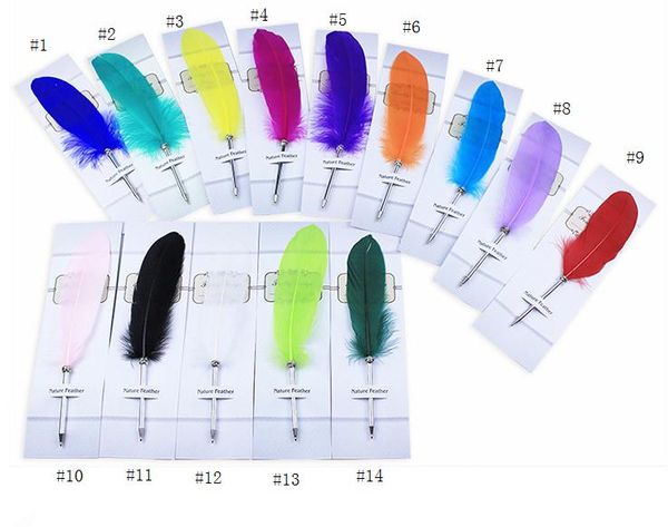 

14colors fashion feather quill ballpoint pen plush cute ballpoint pens for wedding gift office school writing supplie sn427, Blue;orange