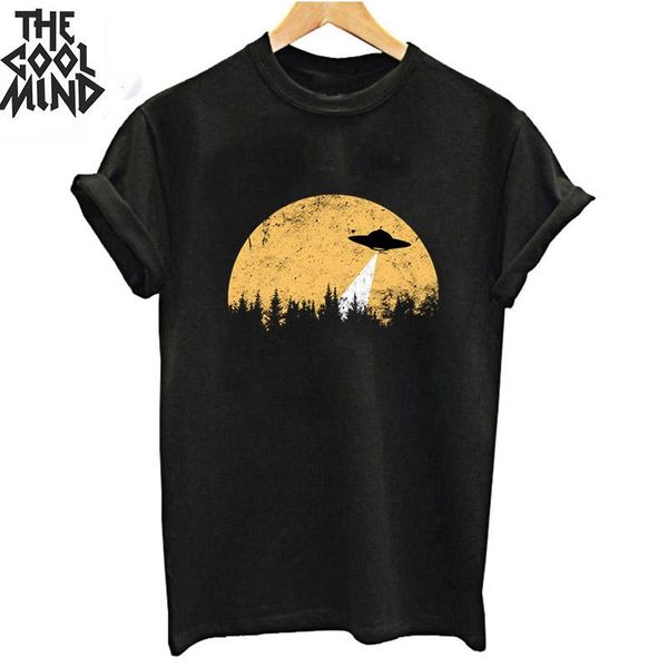 

coolmind 100% cotton female women tee shirt casual loose women tshirt short sleeve space print t shirt cool summer t-shirt, White