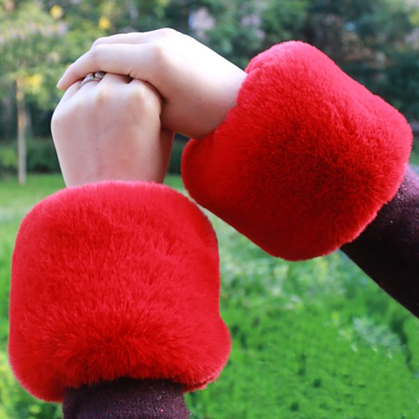 

sleeve woman autumn and winter fur office sleeves warm short wrist fur hand ring imitation plush cuffs w113, Blue;gray