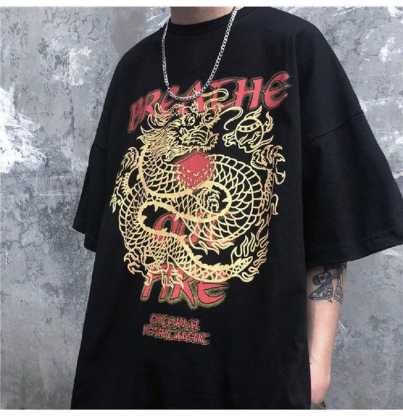 

summer's new cotton men t-shirt with short sleeves for men with chinese dragon original and loose floral prints women t-shirt, White;black