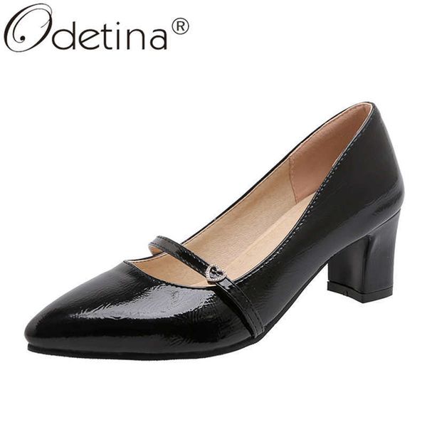 

odetina women fashion heart-shaped pointed toe casual shoes female retro non-slip slip on block high heel crystal party shoes, Black