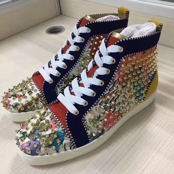 

gold spikes flower leather women,mens sneakers shoes design high red bottom shoes stud casual walking flats size 35-46 c13, Black