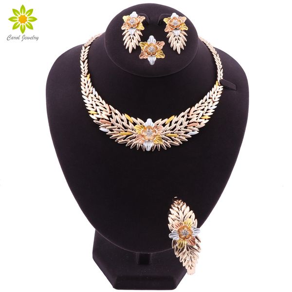 

nigerian wedding african costume jewelry set dubai gold plated neckace earrings set for women party ethiopia jewelry sets, Slivery;golden