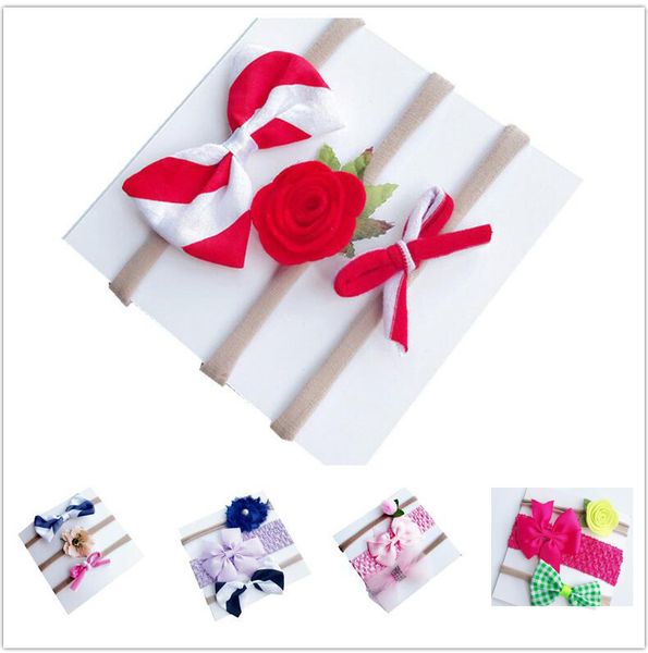 

3pcs cute infant kids baby girls bow knot hairband headband accessories set barrettes headwear bandeau bebe lowest price, Slivery;white