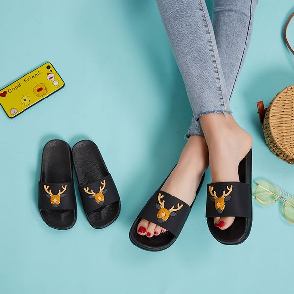 

2020 new cute kids slippers deer fashion children baby home slippers waterproof breathable non-slip boys girls garden shoes, Black;grey