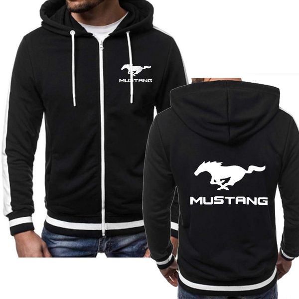 

hoodies men mustang car logo sweatshirt hoody spring autumn fleece cotton zipper jacket fashion hiphop harajuku male clothing, Black