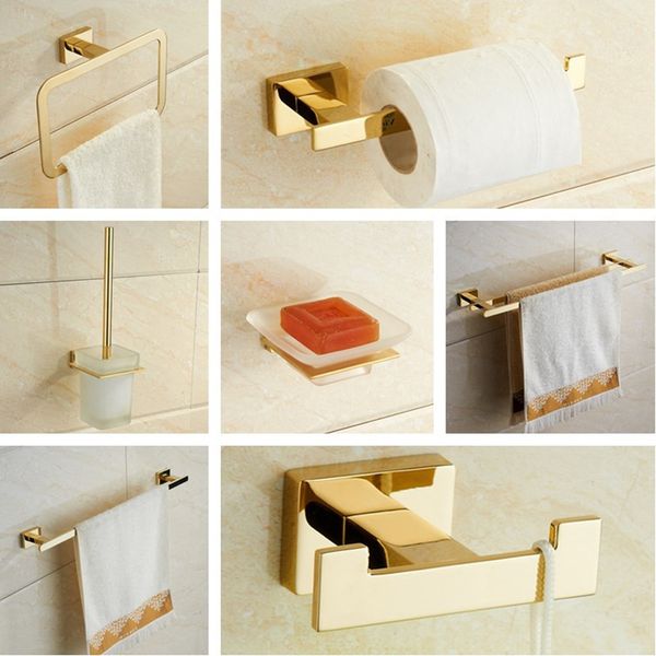 

mttuzk gold bathroom hardware set,robe hook,towel bar,cup holder,paper holder soap dish toilet brush bathroom accessories