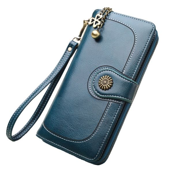 Blocco RFID da donna di grande capacità di lusso in pelle cerata pochette porta carte organizer da donna borsa da viaggio lunga porta telefono da polso