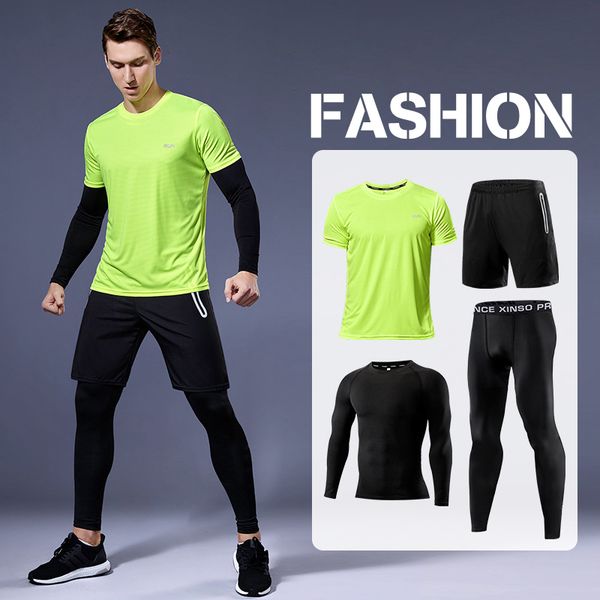 

men compression sportswear fitness sport suit gym tight training clothing workout jogging tracksuit outdoor running set dry fit, Black;blue