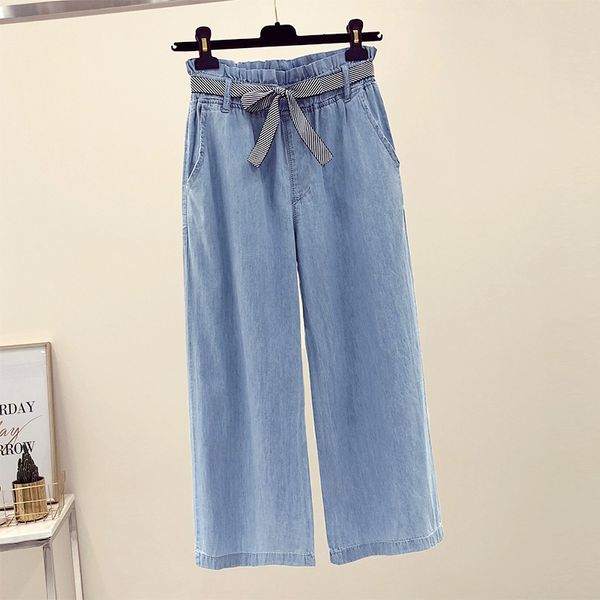 

wide-leg jeans women's summer 2019 new style high-waisted loose-fit straight-cut drape thin ins super fire ankle-length pants su, Blue