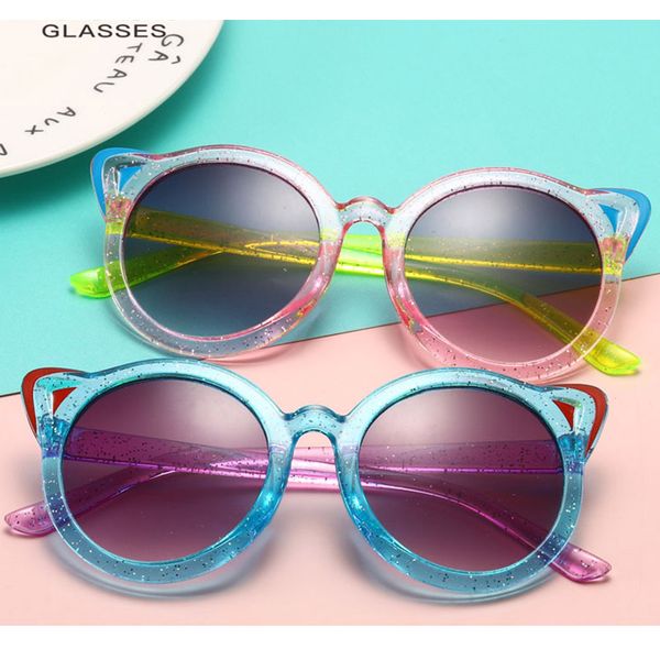 

child cat eye sunglasses boy girl sun glasses kids eyeglasses beach eyewear uv400 protection round bling fashion design, White;black
