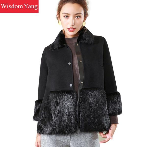

winter warm black wool coat beaver hair jackets woollen coats womens fleece short oversize coats woolen overcoat outerwear