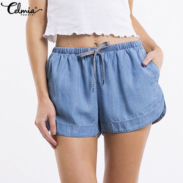 

s-5xl celmia women denim shorts 2019 summer ladies casual shorts fashion pockets female solid loose beach oversized, White;black