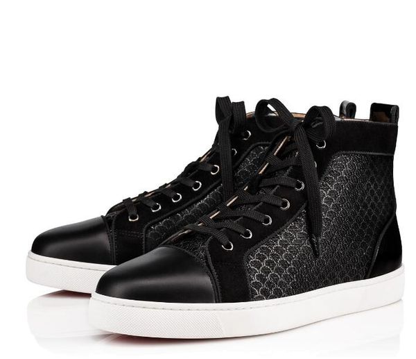 

wholesale brand designer canvas leather high red bottom sneakers mes shoes for women,men casual fashion leisure flats with box,dust bag, Black