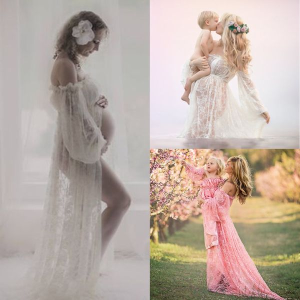 Still-Umstandsmode, Fotografie-Requisiten, Damen-Maxikleid, Blumenspitze, lange Länge, Kleidung für schwangere Frauen, Schwangerschaftskleidung