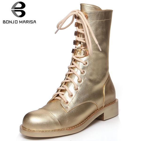 

bonjomarisa new brand same style platform booties ladies quality gold genuine leather ankle boots women 2019 casual shoes woman, Black