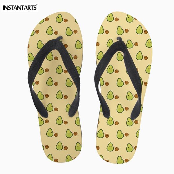 

instantarts cute avocado and stone printing women summer beach flip flops rubber comfortable female home footwear slippers light, Black