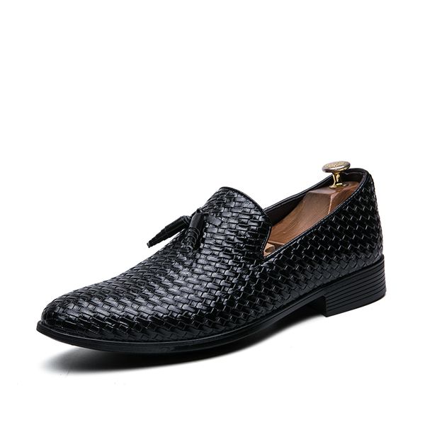 

fashion pattern pu leather boot shoes mens slip-on business shoes male solid color formal dress wedding party dress flats, Black